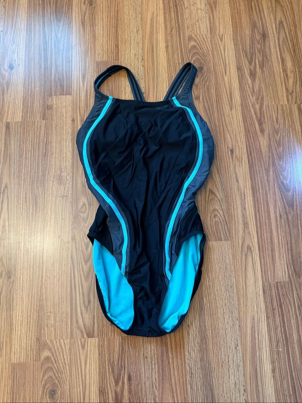 Speedo Women's PowerFLEX Eco Hydro Bra One-Piece Swimsuit Teal Black Size 12